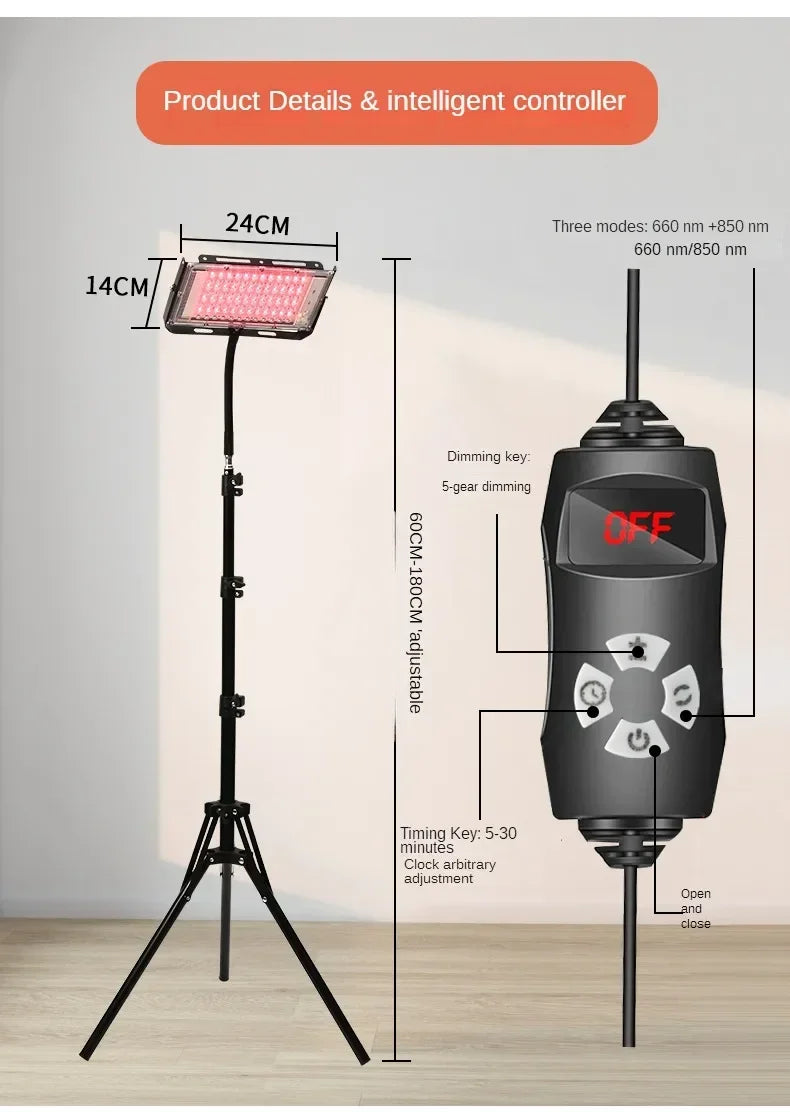 96 LEDs Red Light Therapy Lamp with Adjustable Tripod Stand, 660nm 850nm Infrared Floor Lamp for Body Pain & Skin Care