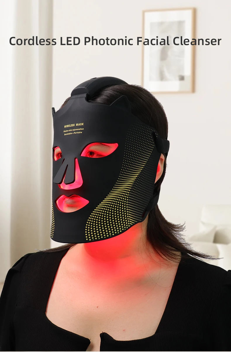 LED Cat-Ear Red Light Therapy Face Mask - Anti-Aging & Acne Treatment - Portable Photon Facial Skin Rejuvenation Tool