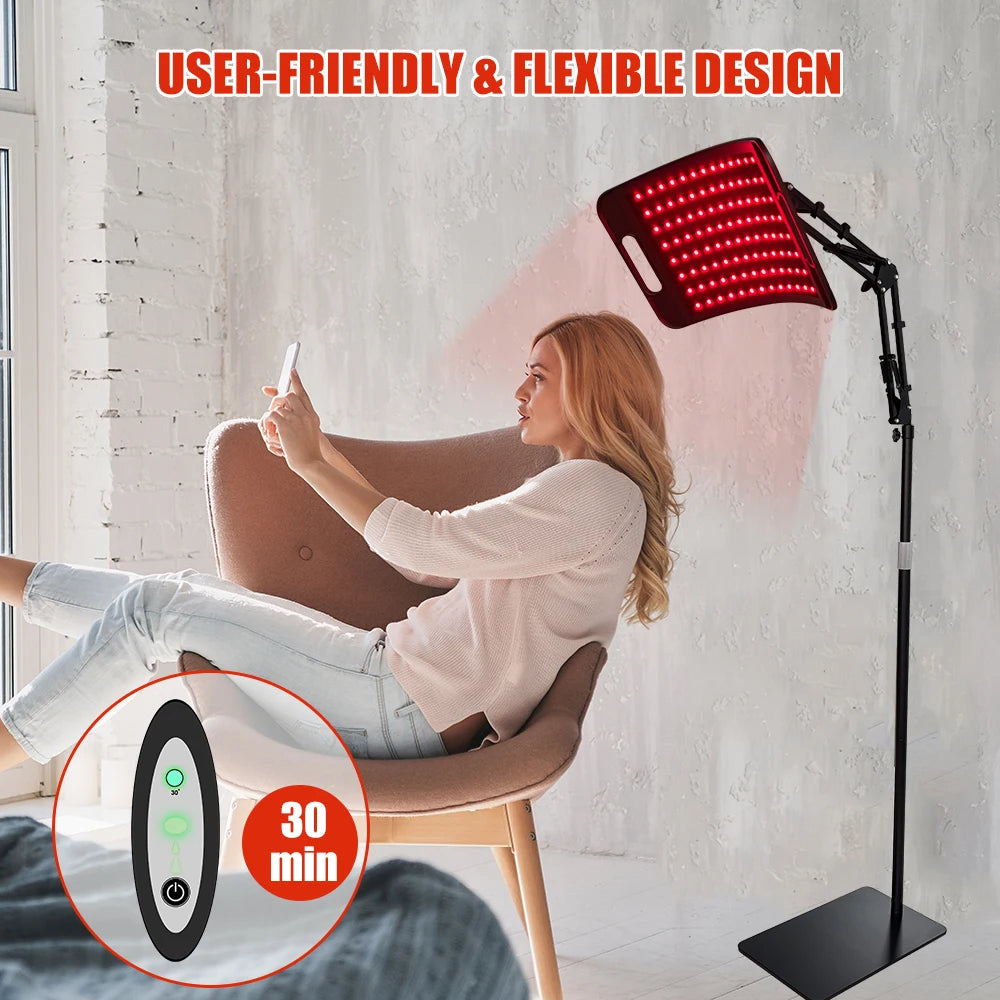660nm 850nm Red Light Therapy Lamp for Face & Body, Infrared Panel with Stand & Timer for Skin Care & Pain Relief