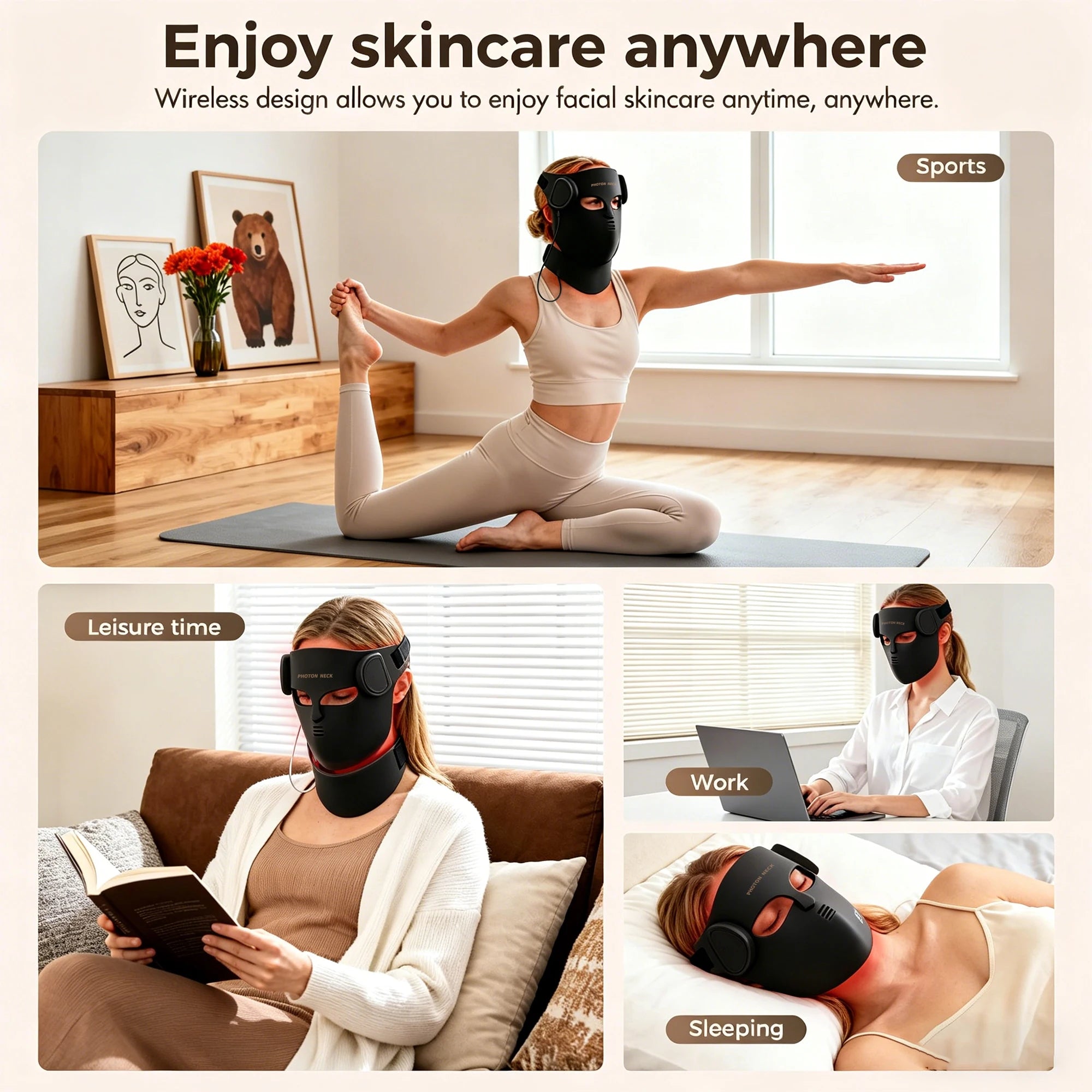 8-Color LED & Near Infrared Light Therapy Face & Neck Mask - Silicone Anti-Aging, Acne & Wrinkle Reduction Device