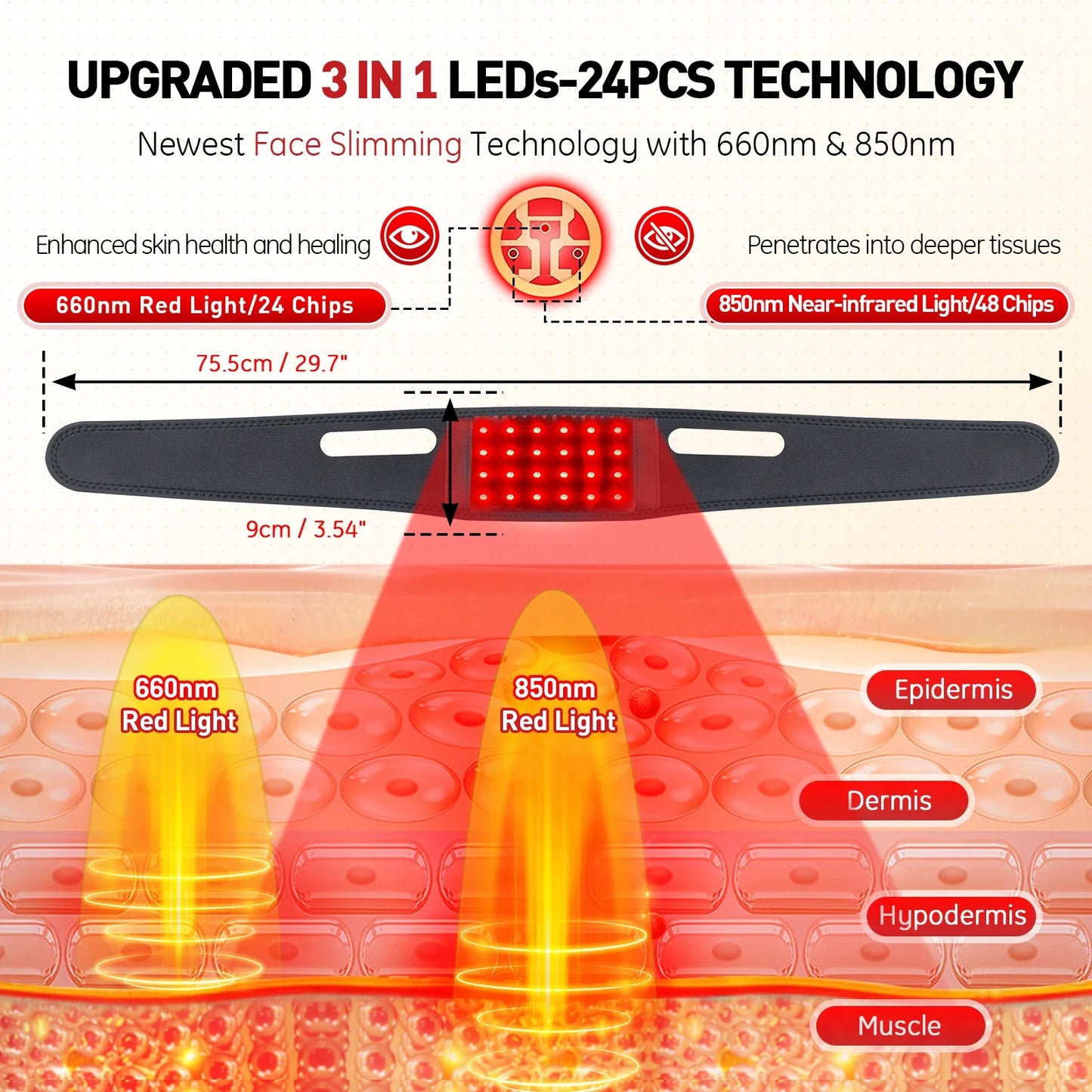 72 LEDs Red Light Therapy Neck Wrap, 660nm 850nm Infrared Chin Lifting Belt for Skin Firming & Neck Pain Relief