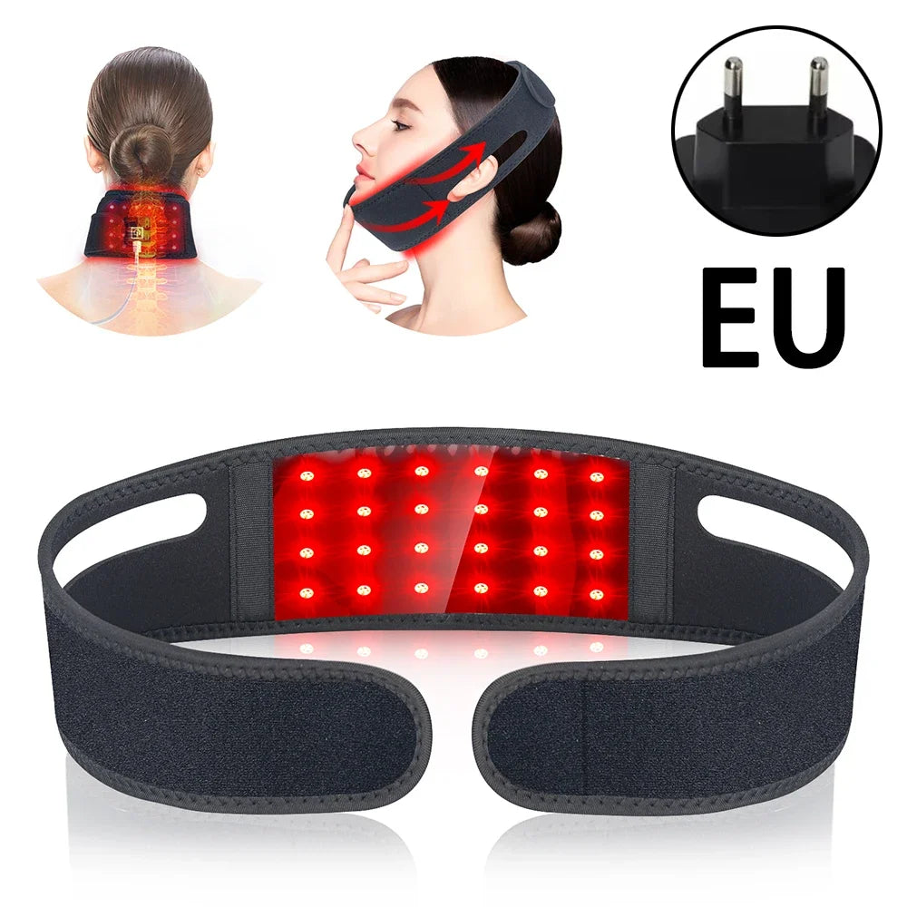 72 LEDs Red Light Therapy Neck Wrap, 660nm 850nm Infrared Chin Lifting Belt for Skin Firming & Neck Pain Relief