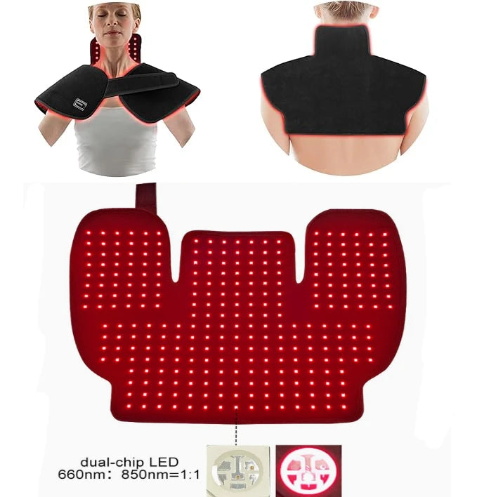 288 LEDs Red Light Therapy Neck Shoulder Wrap, 660nm 850nm Infrared Pad for Upper Back Pain Relief & Muscle Relaxing