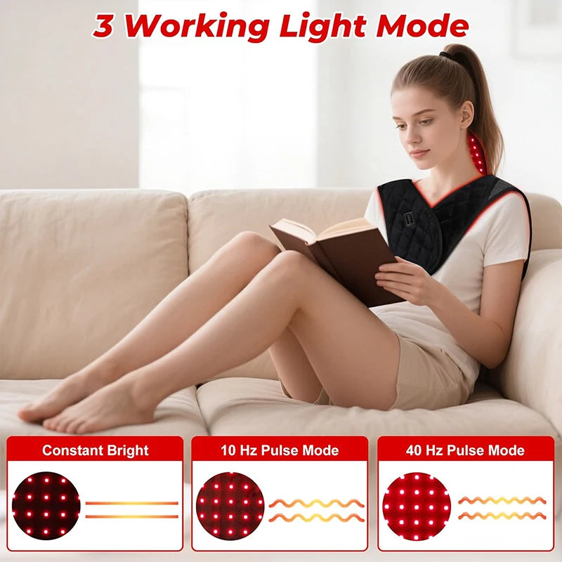Red Light Therapy Neck & Shoulder Wrap, 660nm 850nm Infrared Shoulder Pad with 5 Heat Levels for Muscle & Joint Pain Relief
