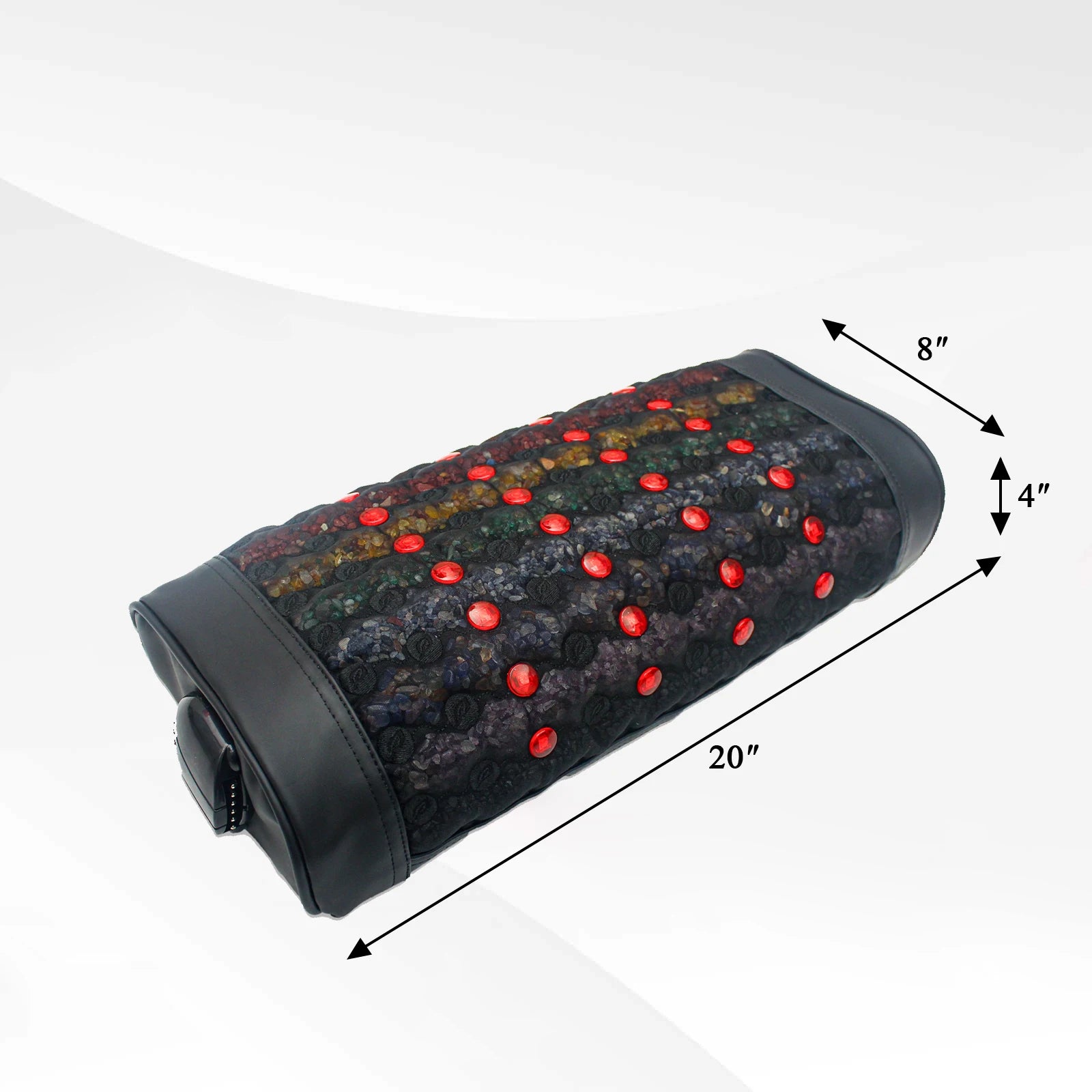 PEMF Infrared Therapy Pillow 50x20x10cm | Amethyst 7-Crystal Gemstones | 28-LED Red Light | 1 PEMF Coil | Neck & Head Massage Pillow