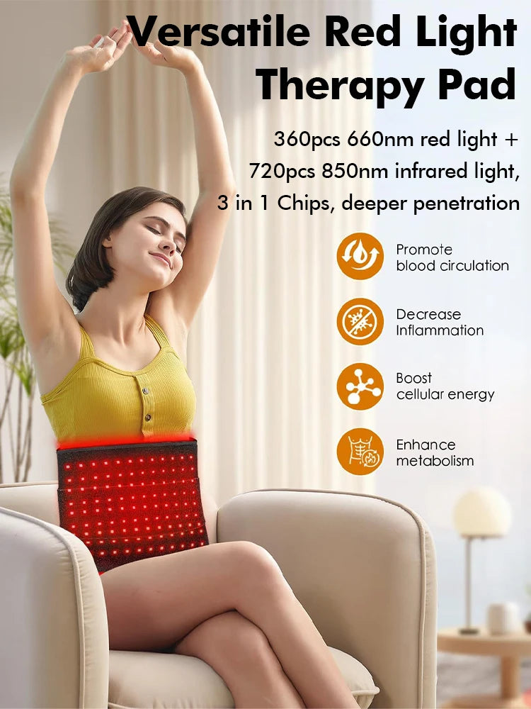360 LEDs Red Light Therapy Pad, 660nm 850nm Infrared Mat with 10Hz 40Hz Pulse for Back Waist Shoulder Muscle Pain Relief