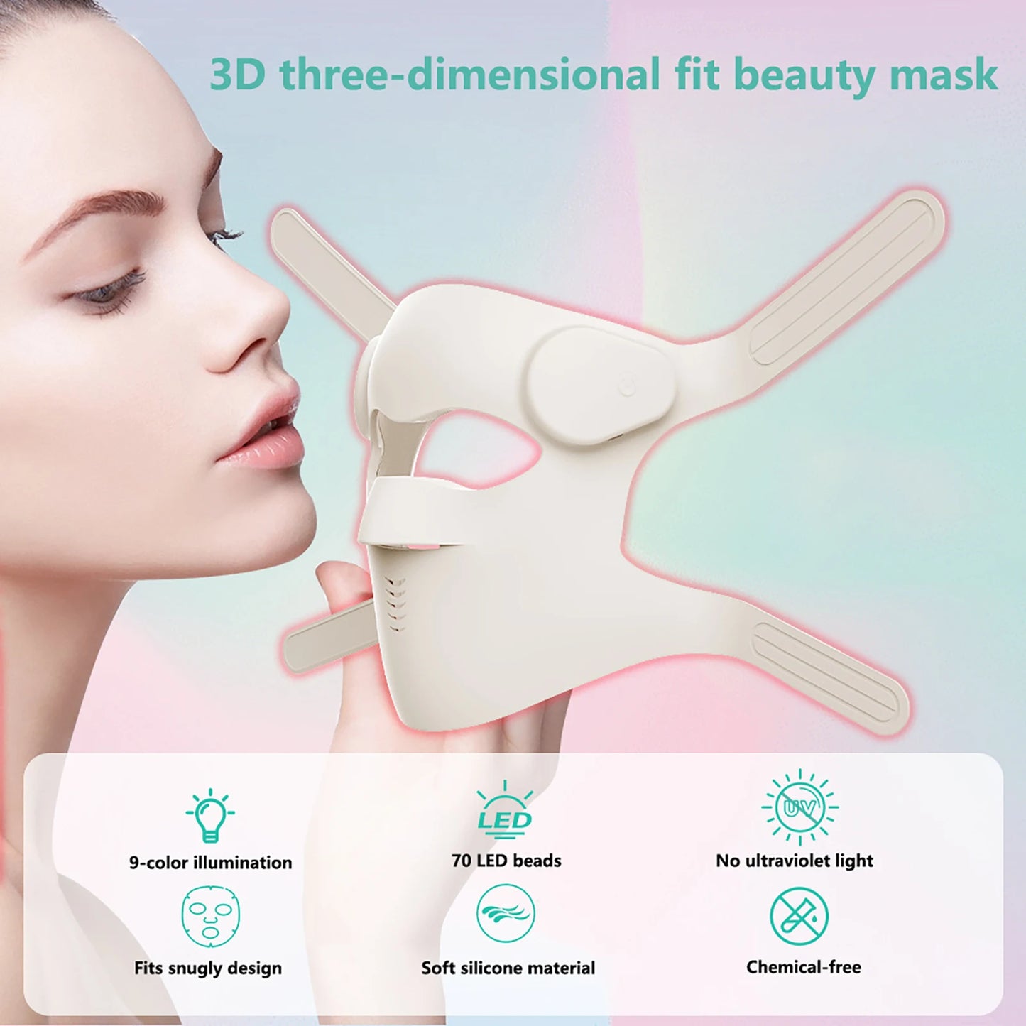 Wireless Red & Near Infrared LED Light Therapy Face Mask - Anti-Aging & Skin Rejuvenation - 9 Modes for Home Skincare