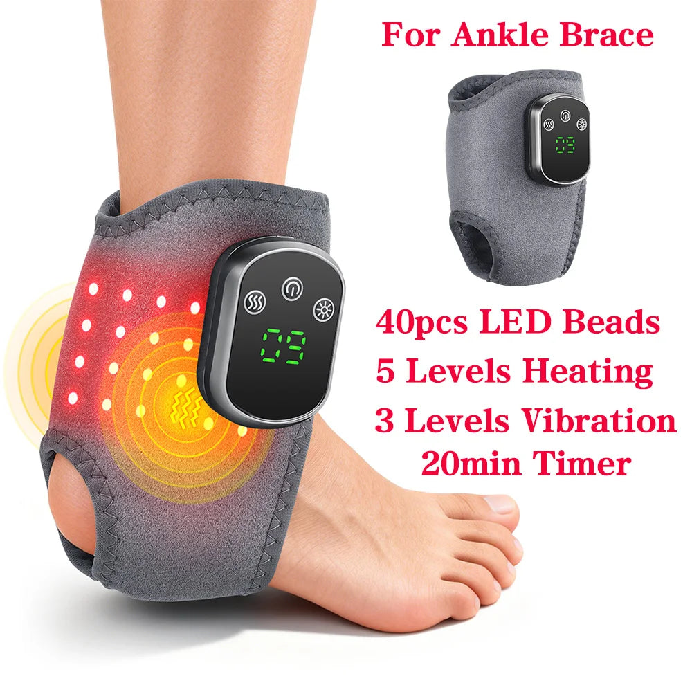 Cordless Red Light Therapy Ankle Massager, 40 Triple-Core 660nm LED Heat Wrap with Vibration for Ankle Pain Relief