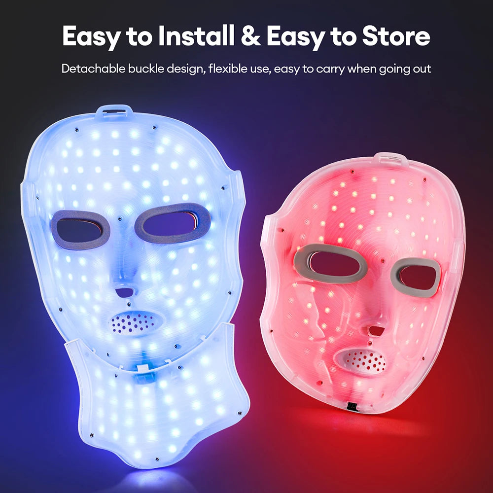 Wireless 7-Color LED Photon Therapy Face & Neck Mask - Rechargeable Facial Lifting & Skin Care Tool for Anti-Aging & Acne