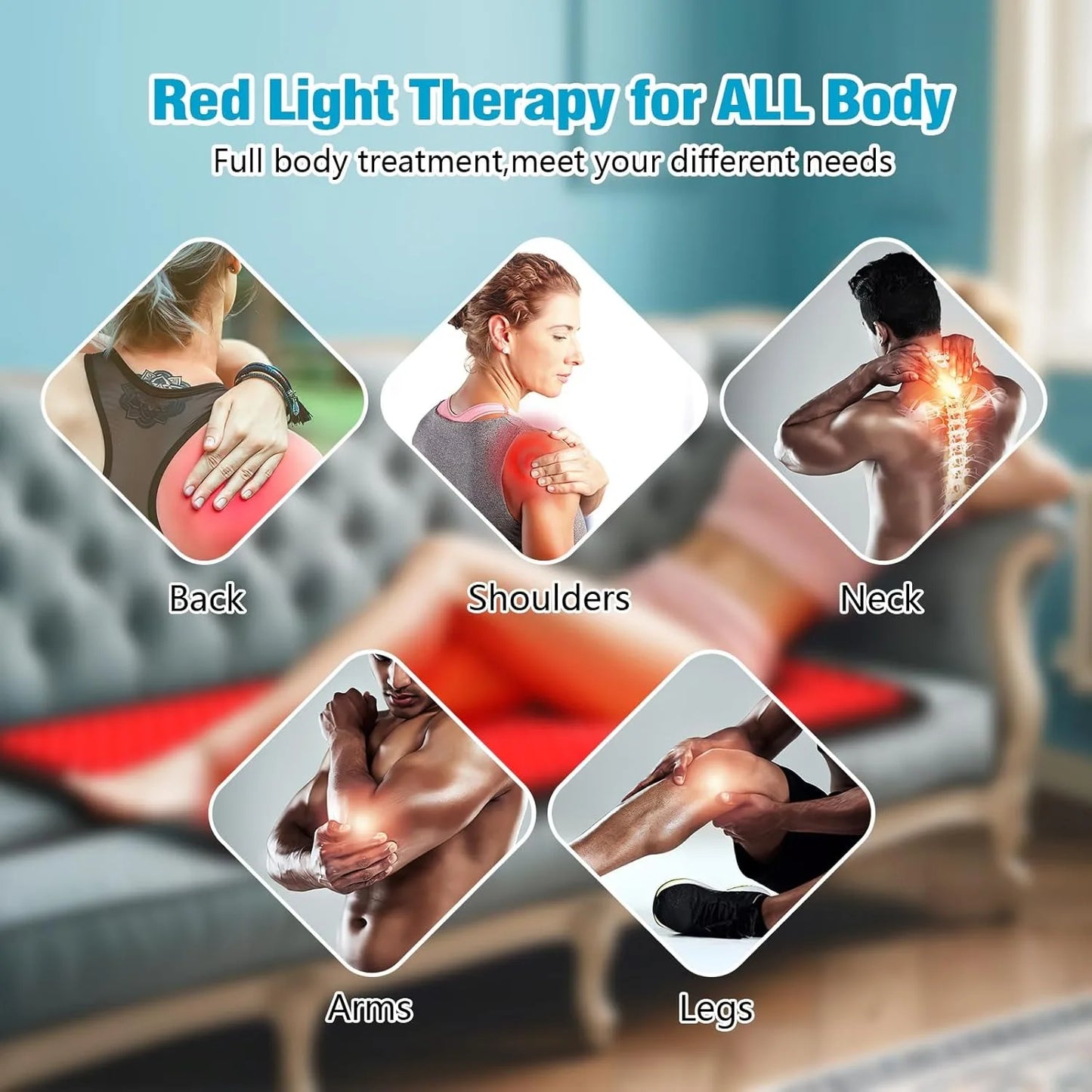 360 LEDs Red Light Therapy Mat, 650nm 850nm Infrared Pad for Full Body Back Waist Muscle Pain Relief (100x60cm)