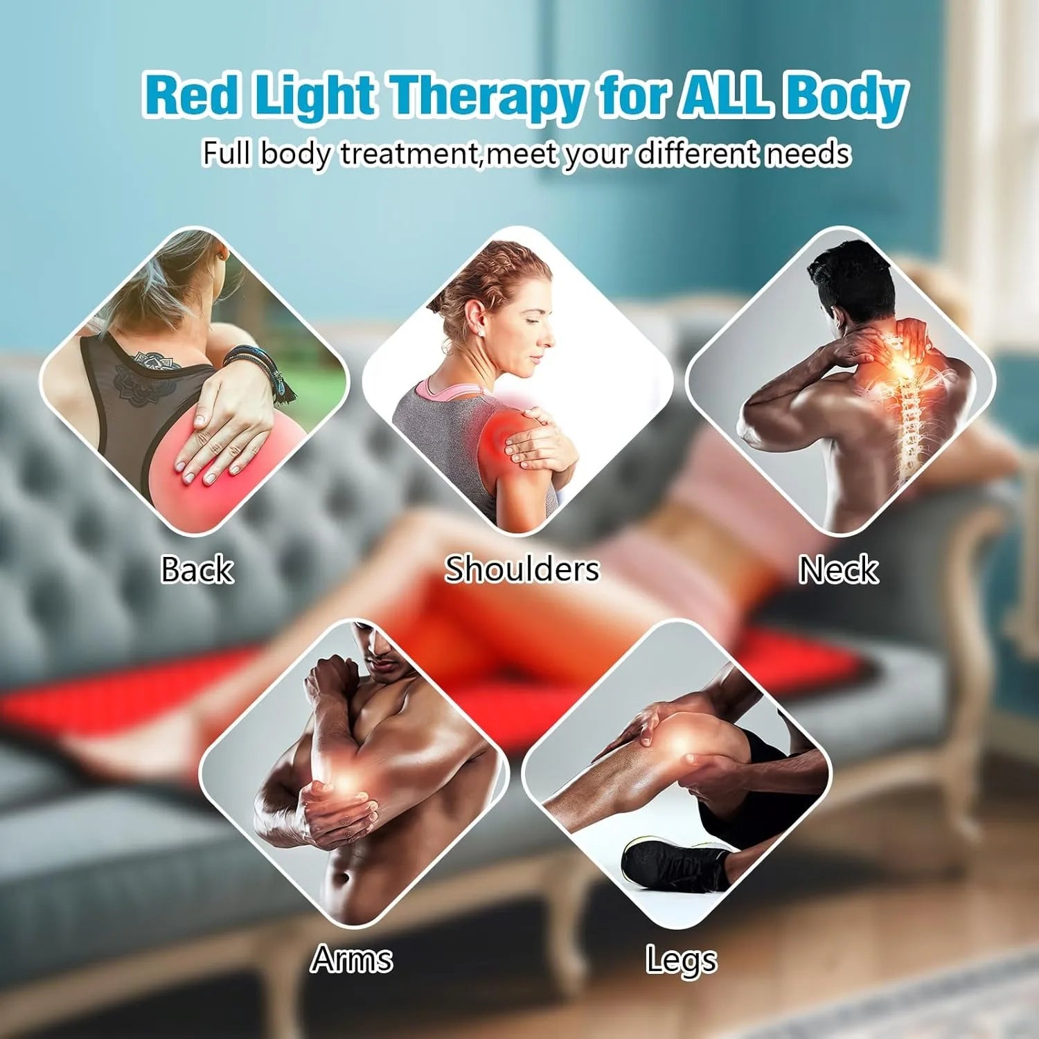 360 LEDs Red Light Therapy Mat, 650nm 850nm Infrared Pad for Full Body Back Waist Muscle Pain Relief (100x60cm)