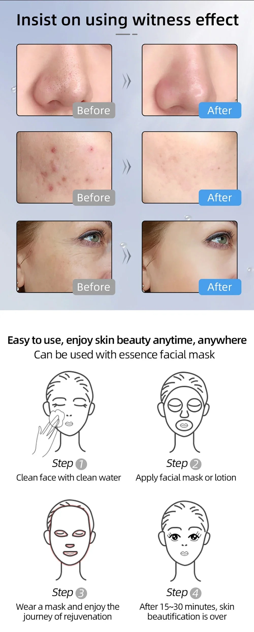 4-Color LED & Near Infrared Silicone Face & Neck Mask - Anti-Aging, Rejuvenation & Skin Repair for Home SPA
