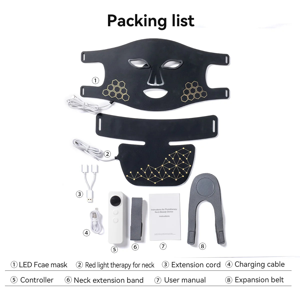 Rechargeable Red & Near Infrared LED Light Therapy Face & Neck Mask - 4 Modes for Anti-Aging, Skin Tightening & Rejuvenation