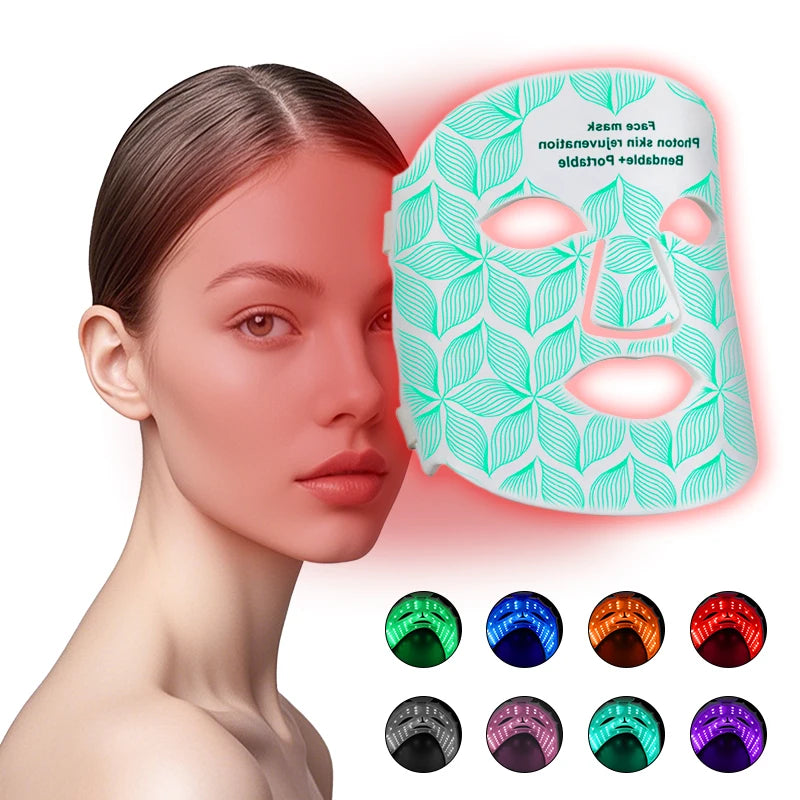 Rechargeable 8-Color LED & Near Infrared Light Therapy Face Mask - Food-Grade Silicone for Anti-Aging, Acne & Skin Rejuvenation