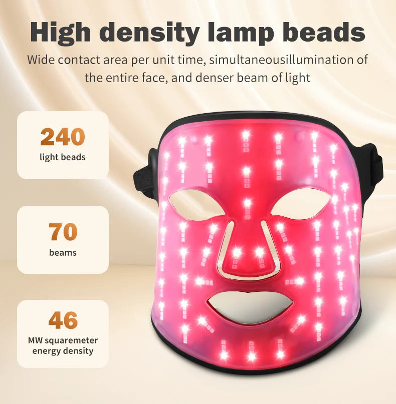 Wireless Red & Near Infrared LED Light Therapy Face Mask - 4-Color, 240 LEDs - Anti-Aging & Acne Treatment for Home Use
