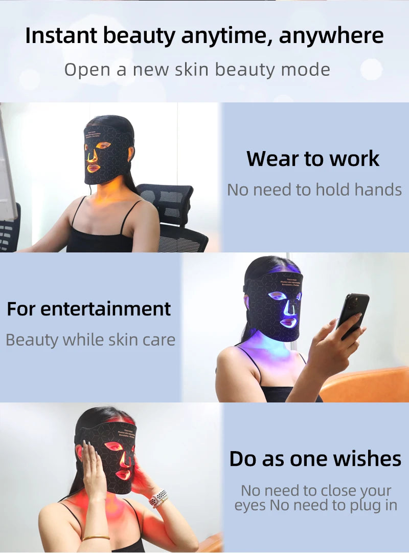 4-Color Silicone LED Face Mask, 850nm Near-Infrared & Red Light Therapy Device, 3000mAh Rechargeable Beauty Mask (240 LEDs)