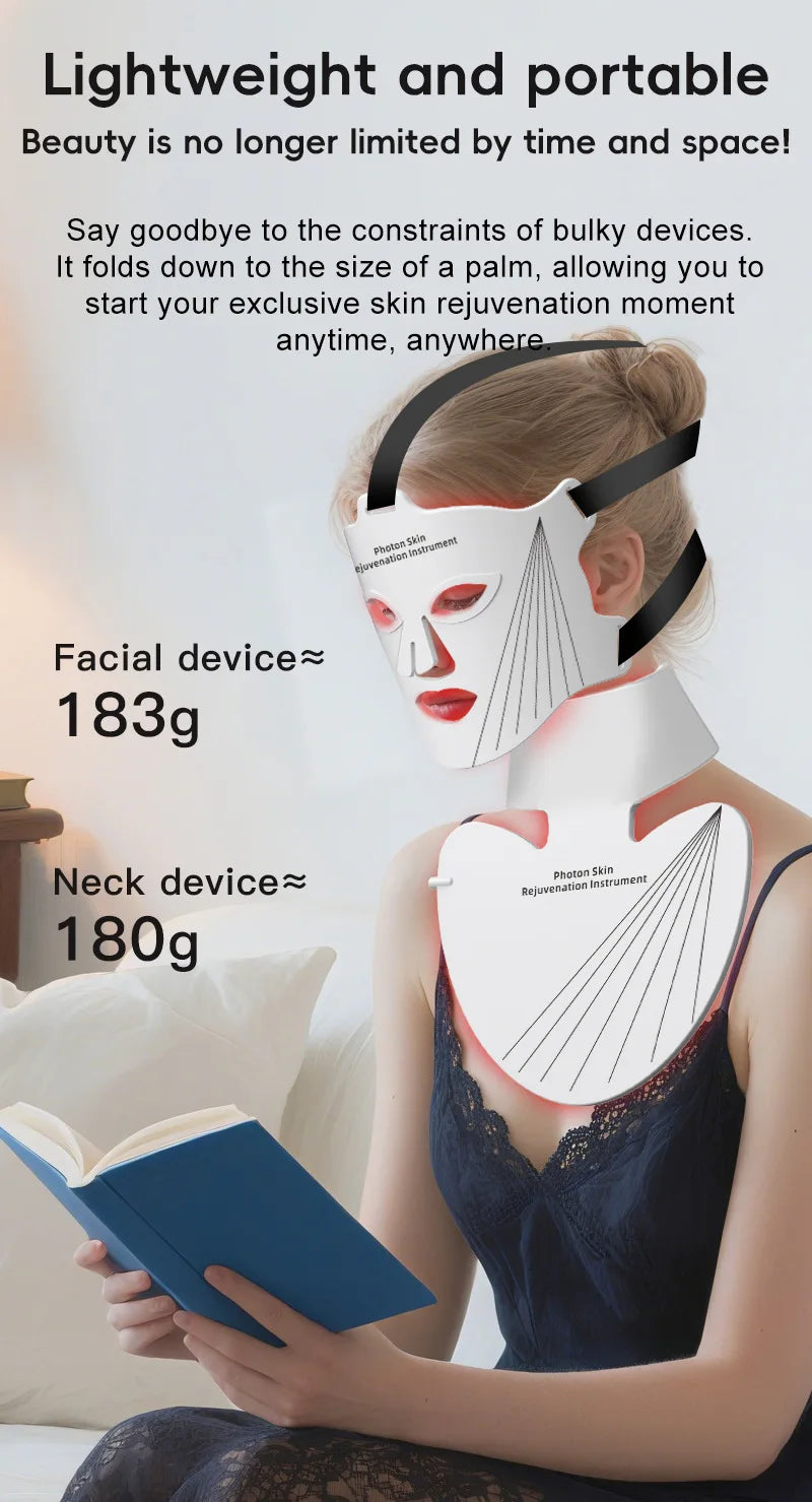 8-Color LED Face & Neck Light Therapy Mask - Professional Red Light & NIR Therapy for Anti-Aging