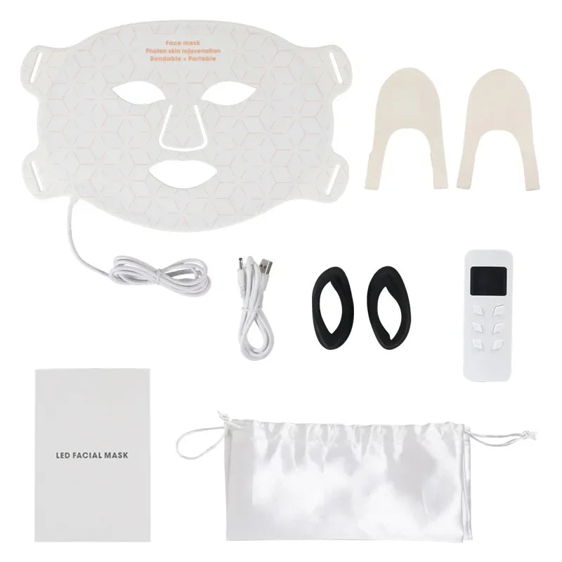 4-Color LED & Near Infrared Silicone Face & Neck Mask - Anti-Aging, Rejuvenation & Skin Repair for Home SPA