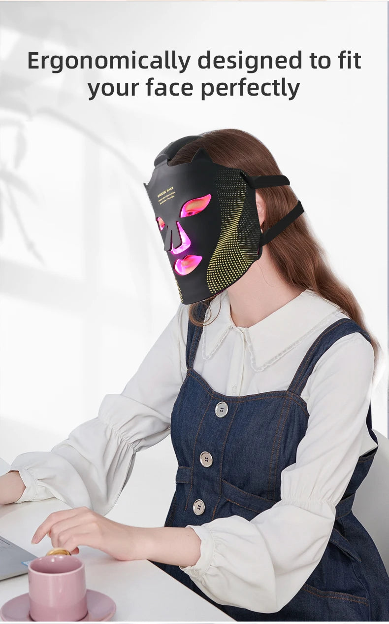 LED Cat-Ear Red Light Therapy Face Mask - Anti-Aging & Acne Treatment - Portable Photon Facial Skin Rejuvenation Tool
