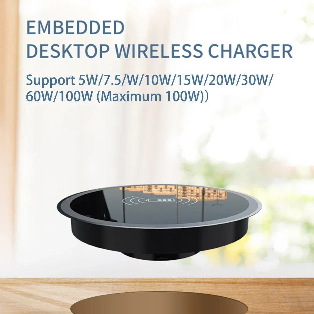 15W Built-in Desktop Wireless Charger for QI, iPhone 13/12, Galaxy S22/S20 Ultra