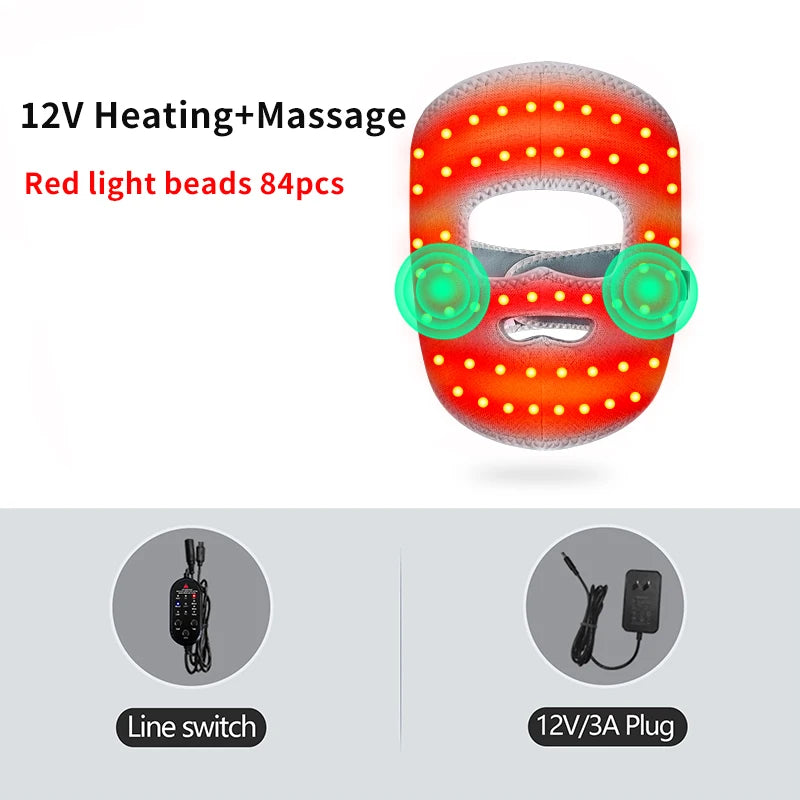 Electric Heated Facial Massager Mask - Red Light Therapy for Jaw Pain, Muscle Stiffness & Stress Relief - Anti-Fatigue Device