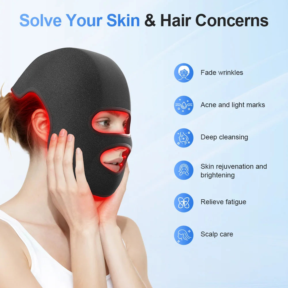 4-Color LED Therapy Hat & Face Mask - Red Light 660nm 850nm for Hair Growth & Skin Rejuvenation
