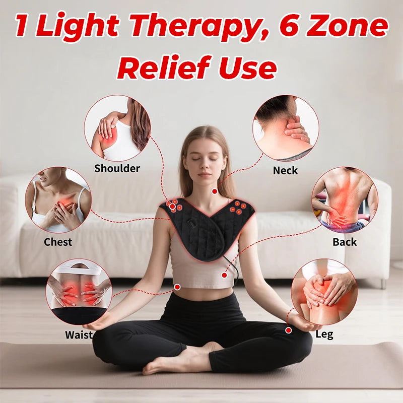 Red Light Therapy Neck & Shoulder Wrap, 660nm 850nm Infrared Shoulder Pad with 5 Heat Levels for Muscle & Joint Pain Relief