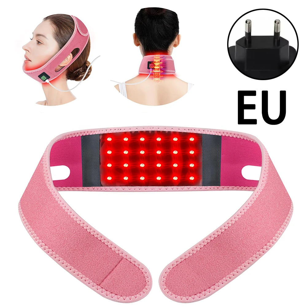 72 LEDs Red Light Therapy Neck Wrap, 660nm 850nm Infrared Chin Lifting Belt for Skin Firming & Neck Pain Relief