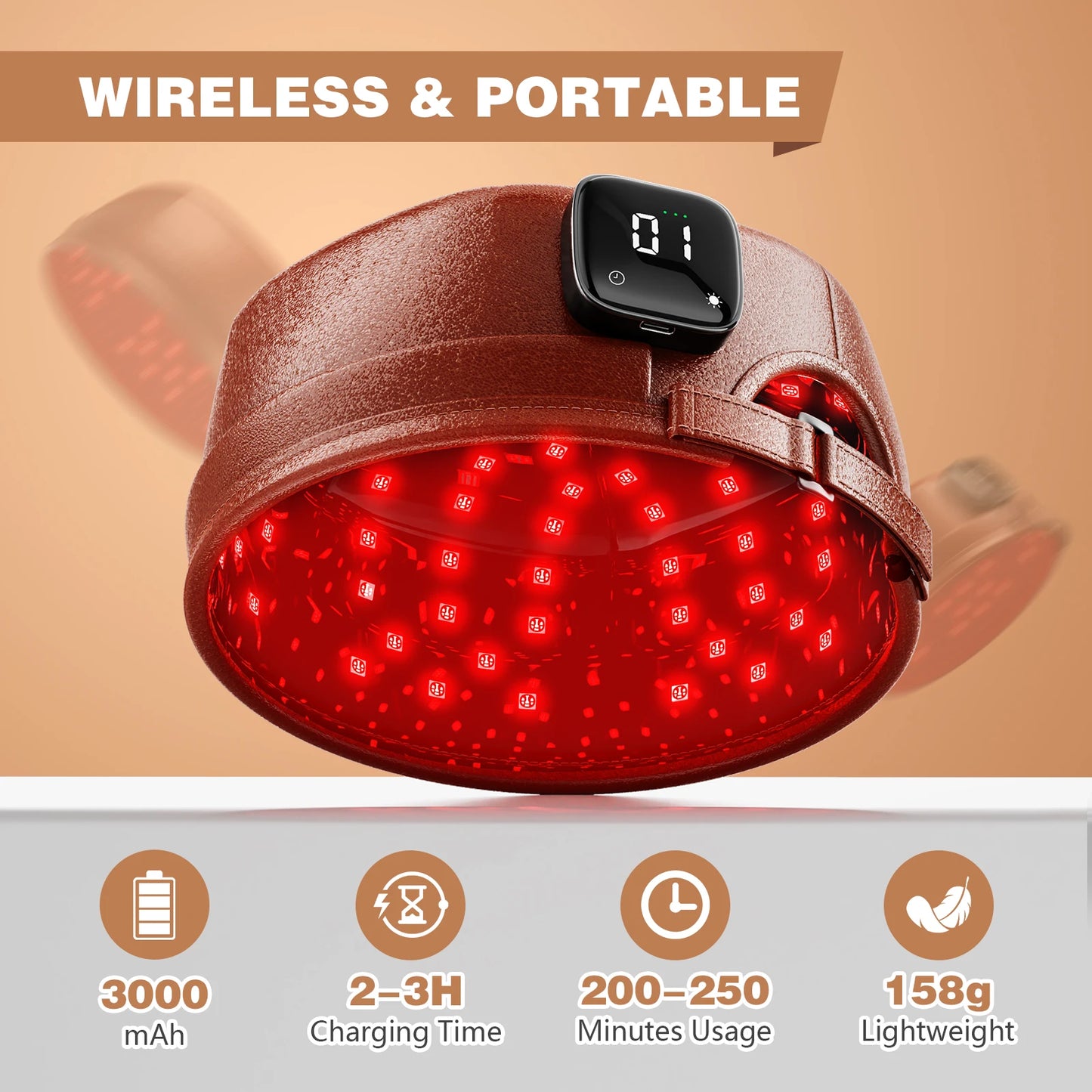Wireless Red Light Therapy Cap for Hair Regrowth, 120 LEDs 660nm 850nm Infrared Hat for Anti-Hair Loss & Thicker Hair