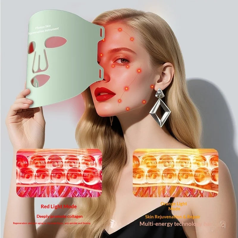 LED Spectrometer Infrared Light Therapy Mask - 3-Gear Photon Rejuvenation & Brightening Facial Instrument - USB Rechargeable for Home Use