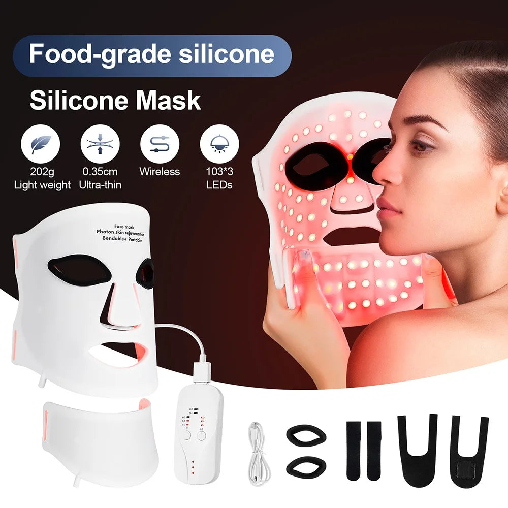 7-Color Silicone LED Face & Neck Therapy Mask - Professional Red Light Therapy for Skin Rejuvenation