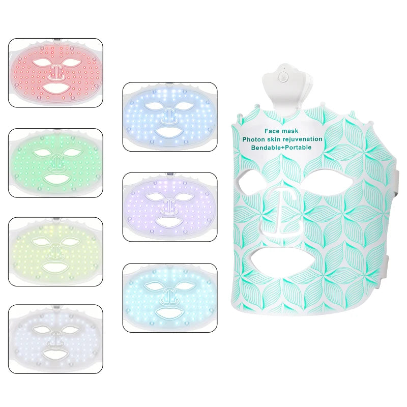 4 Colors Silicone LED Face Mask LED Red Light Photon Infrared Therapy Flexible Facial Mask Repair Skin Brighten Skin Tone