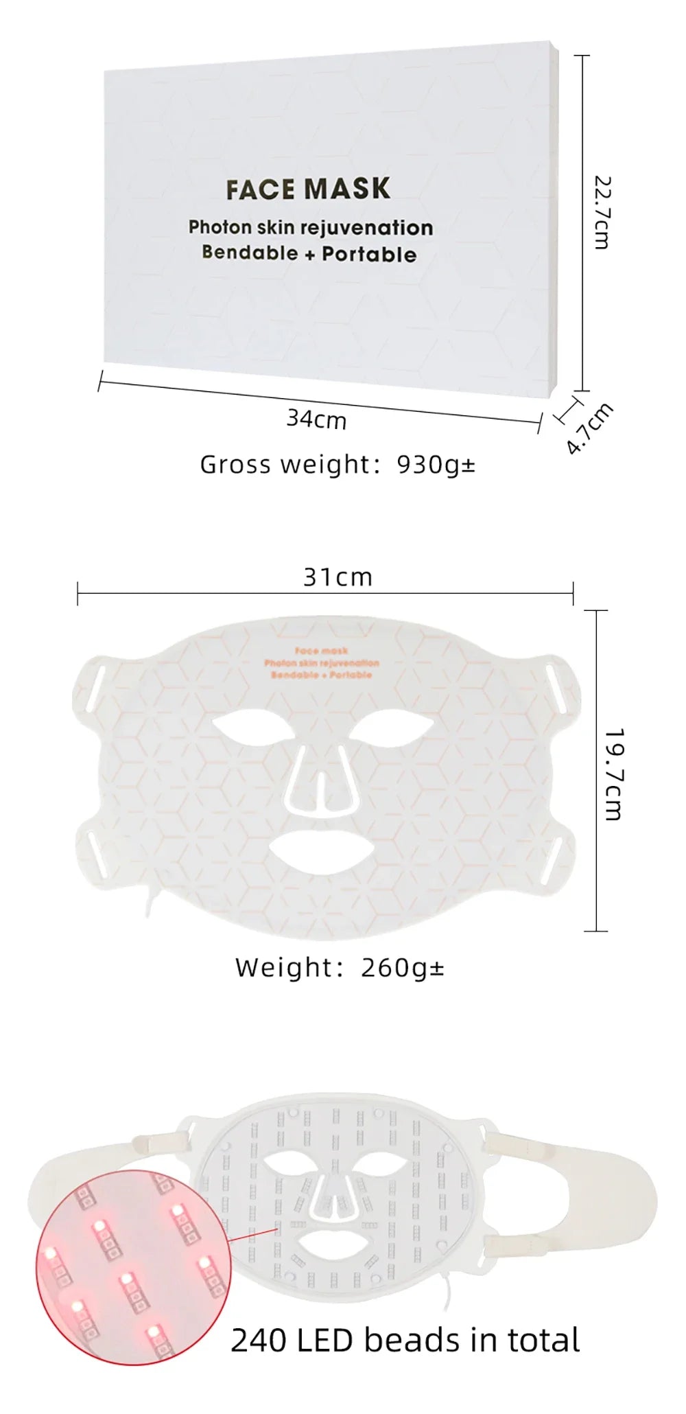 4-Color LED & Near Infrared Silicone Face & Neck Mask - Anti-Aging, Rejuvenation & Skin Repair for Home SPA