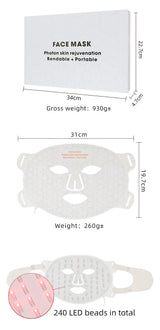 4-Color LED & Near Infrared Silicone Face & Neck Mask - Anti-Aging, Rejuvenation & Skin Repair for Home SPA