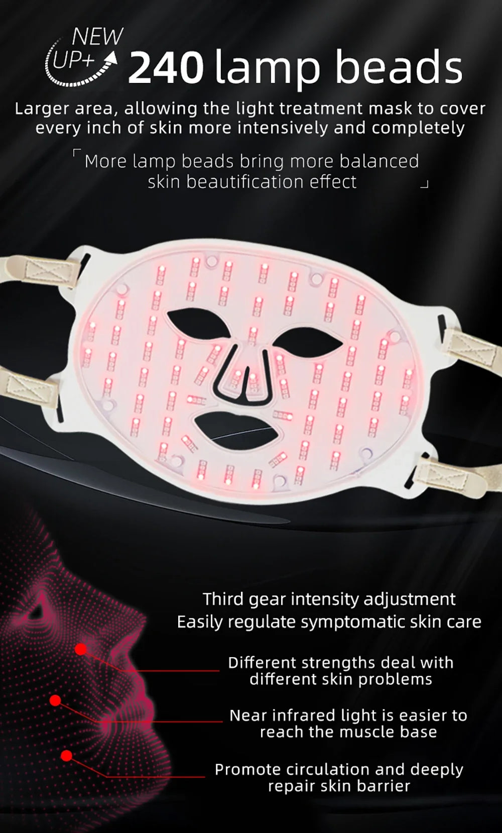 4-Color LED & Near Infrared Silicone Face & Neck Mask - Anti-Aging, Rejuvenation & Skin Repair for Home SPA