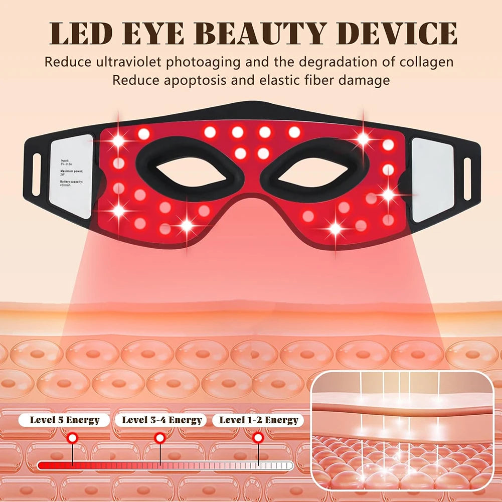 Red Light Therapy Eye Mask (630NM 850NM LED) - 5 Modes Massager for Eye Bags, Dark Circles, Puffiness & Fine Lines