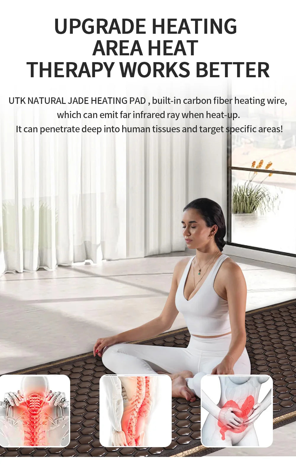 Natural Tourmaline Jade Germanium Stone Far Infrared Heating Massage Cushion for Back Pain Relief (60x190cm)