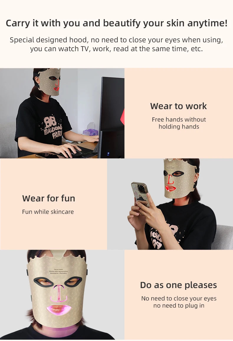 4 Colors Silicone LED Face Mask LED Red Light Photon Infrared Therapy Flexible Facial Mask Repair Skin Brighten Skin Tone