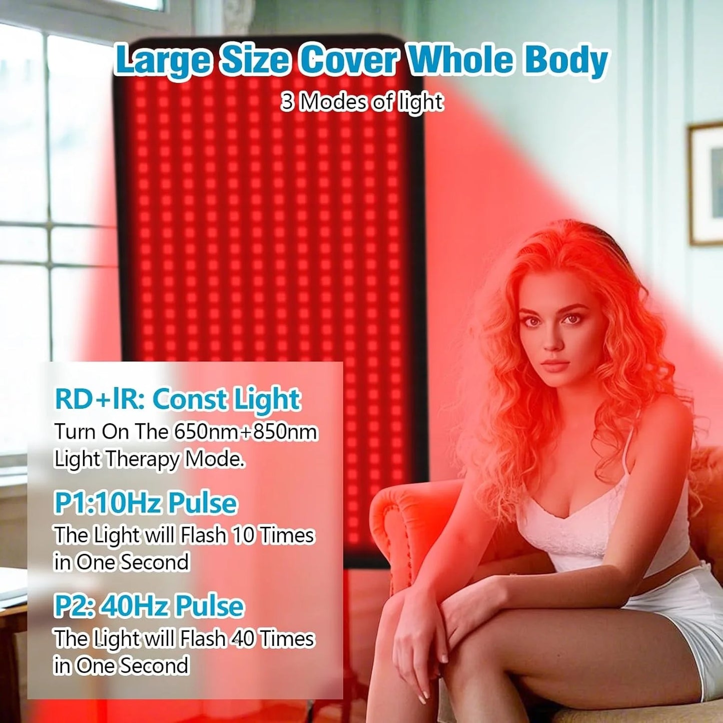 360 LEDs Red Light Therapy Mat, 650nm 850nm Infrared Pad for Full Body Back Waist Muscle Pain Relief (100x60cm)