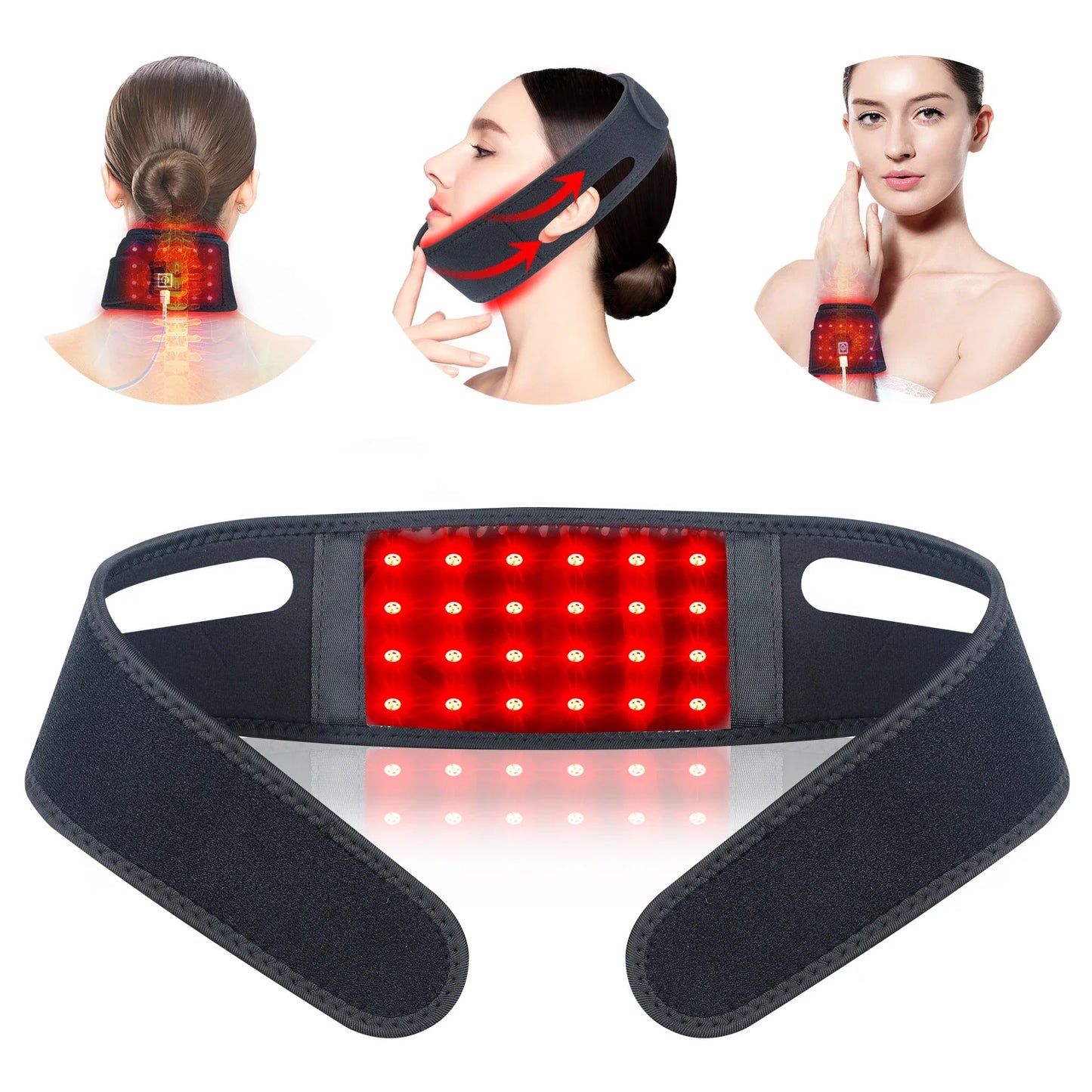 72 LEDs Red Light Therapy Neck Wrap, 660nm 850nm Infrared Chin Lifting Belt for Skin Firming & Neck Pain Relief