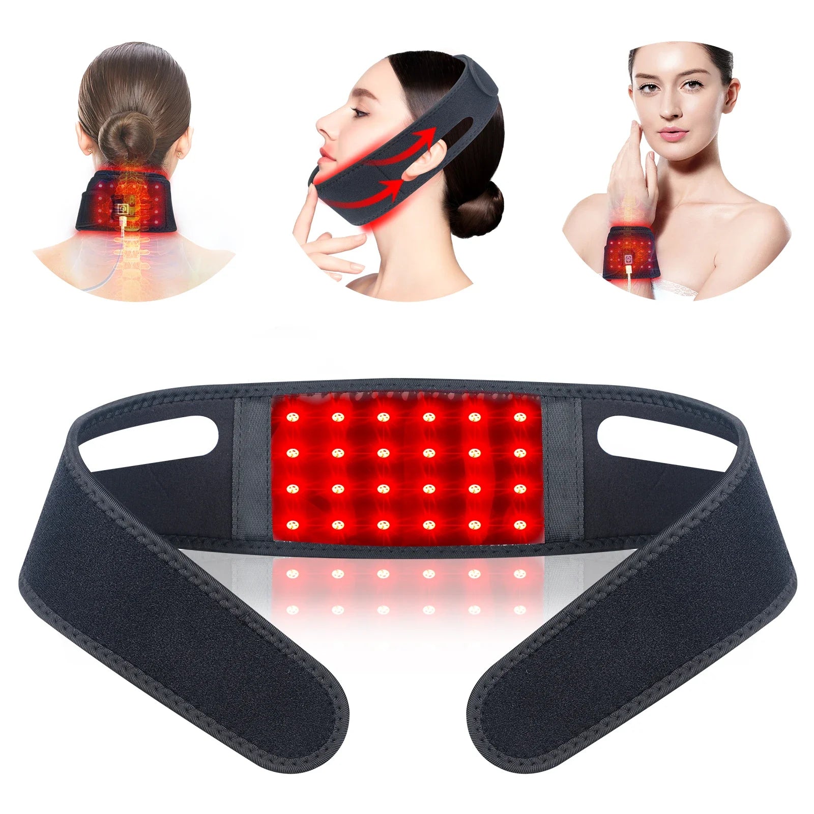 72 LEDs Red Light Therapy Neck Wrap, 660nm 850nm Infrared Chin Lifting Belt for Skin Firming & Neck Pain Relief
