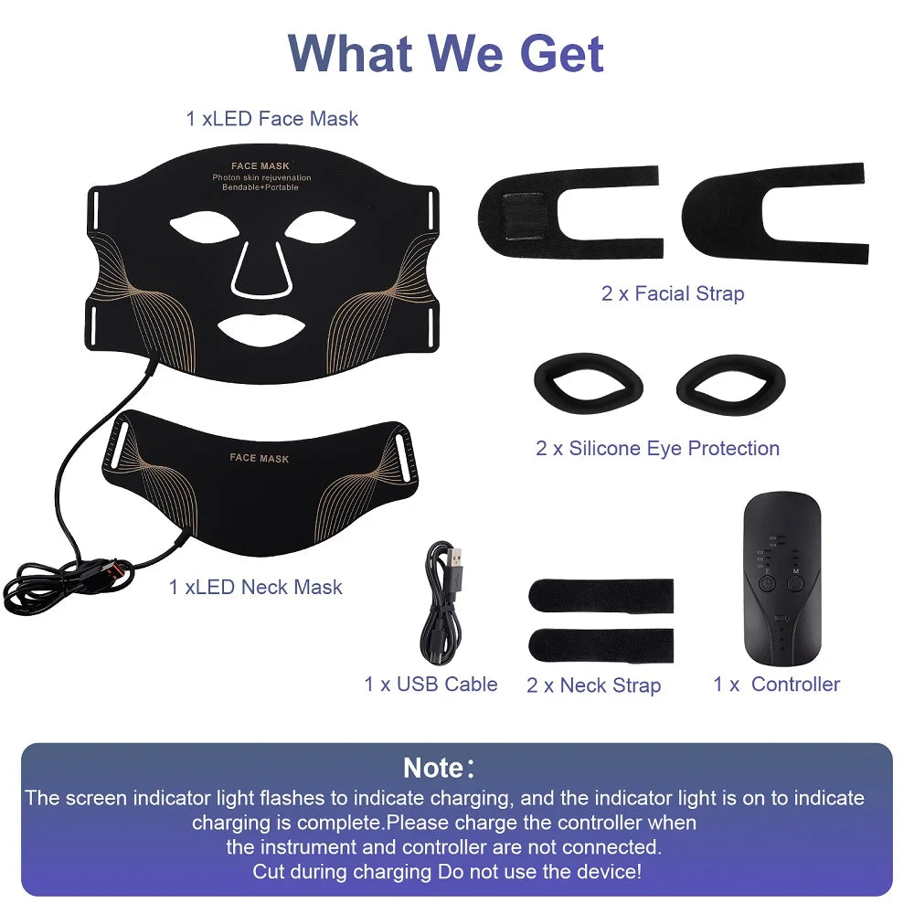 7-Color Silicone LED Face & Neck Therapy Mask - Professional Red Light Therapy for Skin Rejuvenation