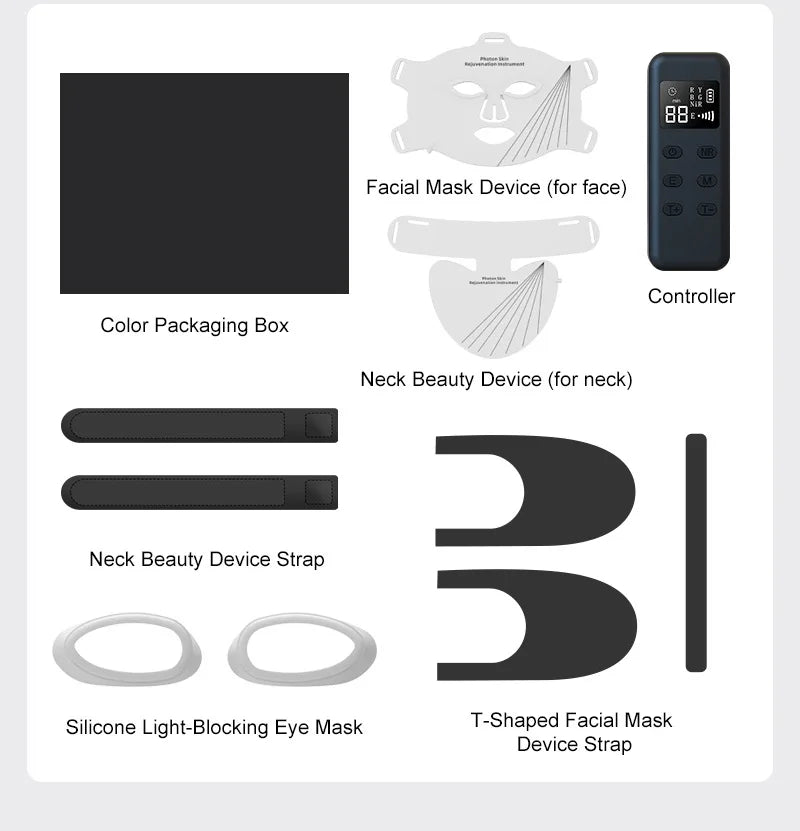 8-Color LED Face & Neck Light Therapy Mask - Professional Red Light & NIR Therapy for Anti-Aging
