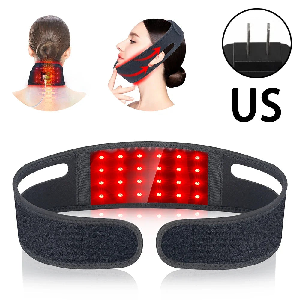 72 LEDs Red Light Therapy Neck Wrap, 660nm 850nm Infrared Chin Lifting Belt for Skin Firming & Neck Pain Relief