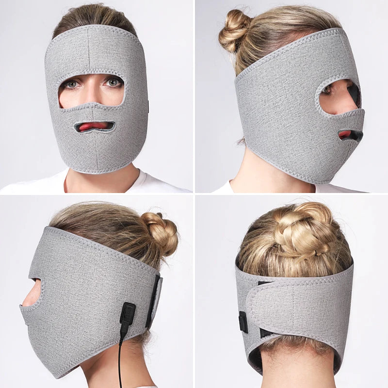 Electric Heated Facial Massager Mask - Red Light Therapy for Jaw Pain, Muscle Stiffness & Stress Relief - Anti-Fatigue Device