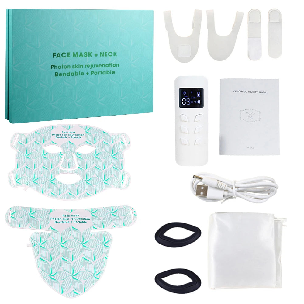 8-Color LED Face & Neck Light Therapy Mask - 480 Beams Red Light Therapy for Anti-Aging & Acne