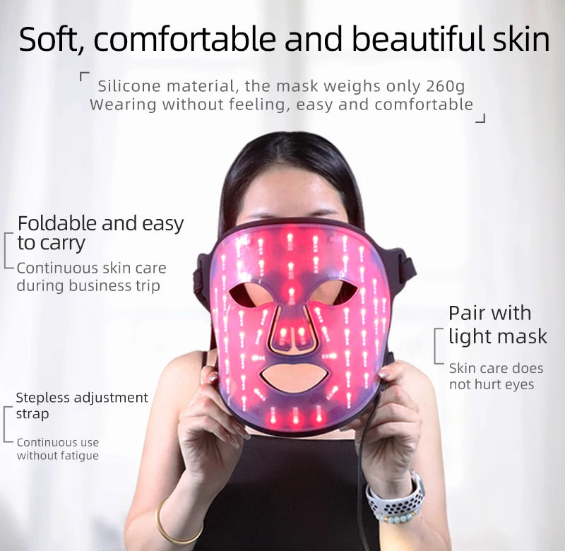 4-Color Silicone LED Face Mask, 850nm Near-Infrared & Red Light Therapy Device, 3000mAh Rechargeable Beauty Mask (240 LEDs)