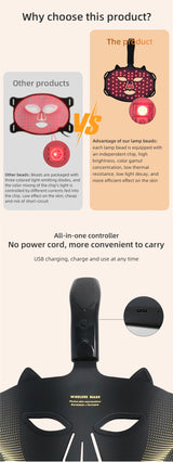 LED Cat-Ear Red Light Therapy Face Mask - Anti-Aging & Acne Treatment - Portable Photon Facial Skin Rejuvenation Tool