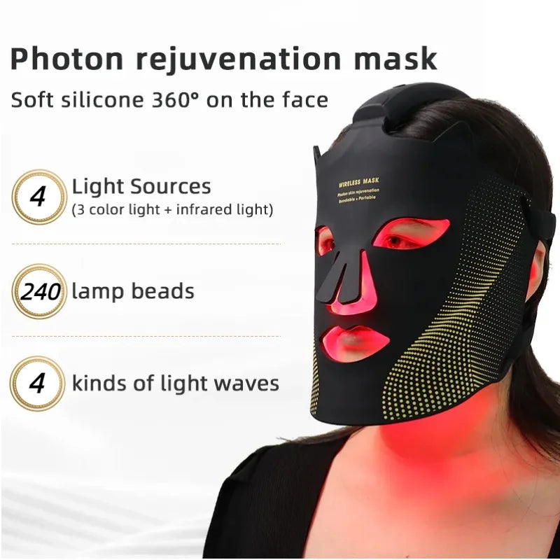 LED Cat-Ear Red Light Therapy Face Mask - Anti-Aging & Acne Treatment - Portable Photon Facial Skin Rejuvenation Tool