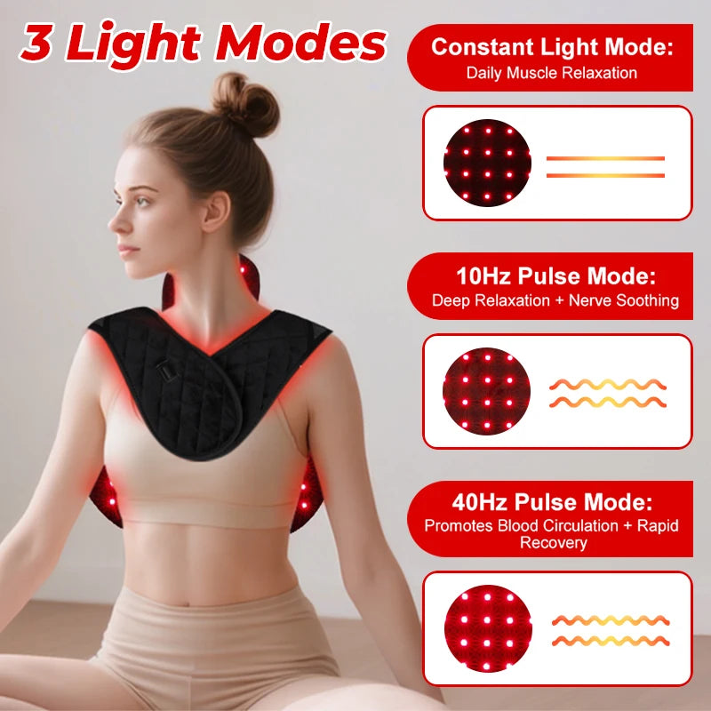 Red Light Therapy Neck & Shoulder Wrap, 660nm 850nm Infrared Shoulder Pad with 5 Heat Levels for Muscle & Joint Pain Relief